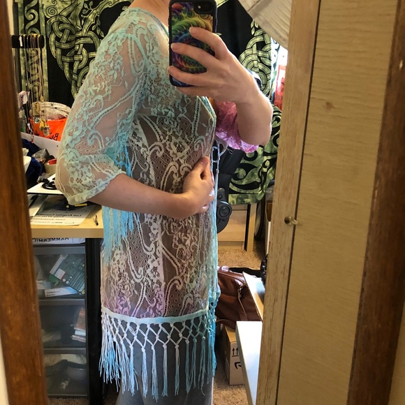 Rainbow kimono tie dye psychedelic rave fringe Edc - Picture 5 of 8